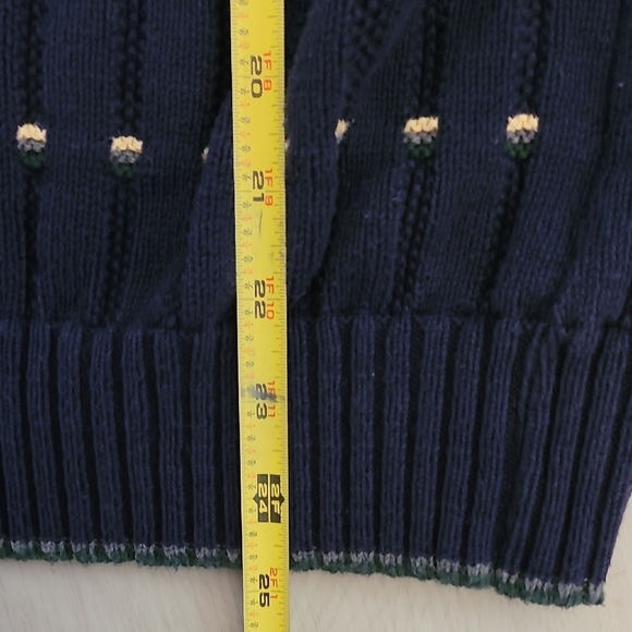 Y2K Vintage Men Chunky Knit Sweater Size L Grandpa Navy Cotton Cosby Academia - Picture 10 of 12
